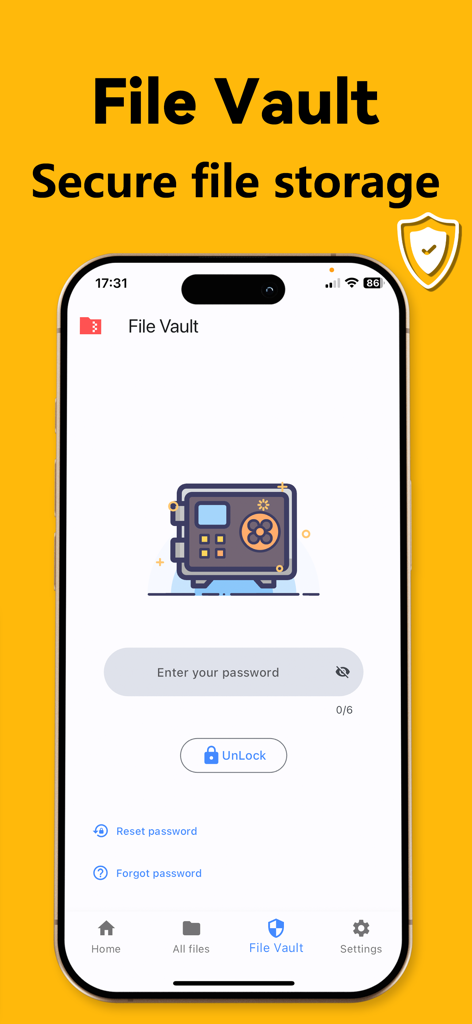 RAR & Zip Extractor - AS Unzip - RAR- und Zip-Extrahierer-Dateitresor – Bildschirm zur sicheren Passwortspeicherung für Dateien