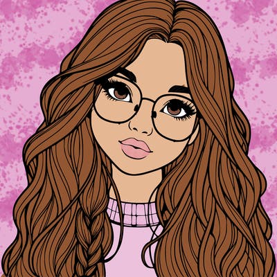 girl with long hair and freckles and glasses realistic