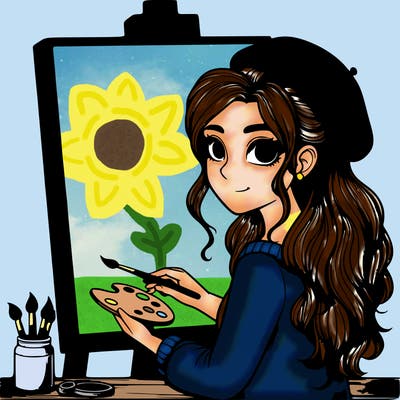 realistic girl artist painting a blank canvas