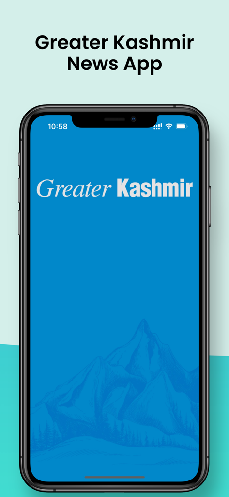 Greater Kashmir - News - Greater Kashmir news app splash screen on an iPhone showing the logo and mountain illustration