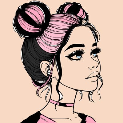 realistic girl with buns on the top of her head