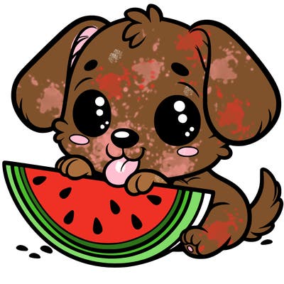 puppy eating watermelon