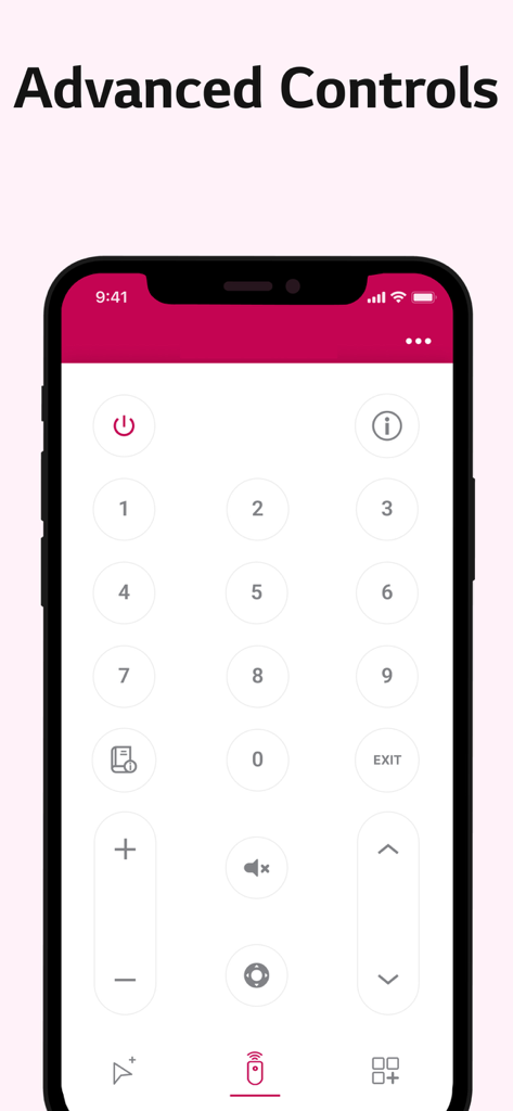 Magic Remote Control WebOS TV - Interfaz de iPhone mostrando un mando de TV digital con teclado numérico y controles de volumen para TV WebOS.