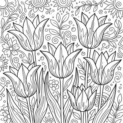Celebrate the vibrant energy of summer with our beautiful Viridiflora Tulips coloring page, featuring these unique flowers with their distinctive streaked petals. This detailed illustration offers a relaxing and creative way to unwind and bring the beauty of the season to life.
