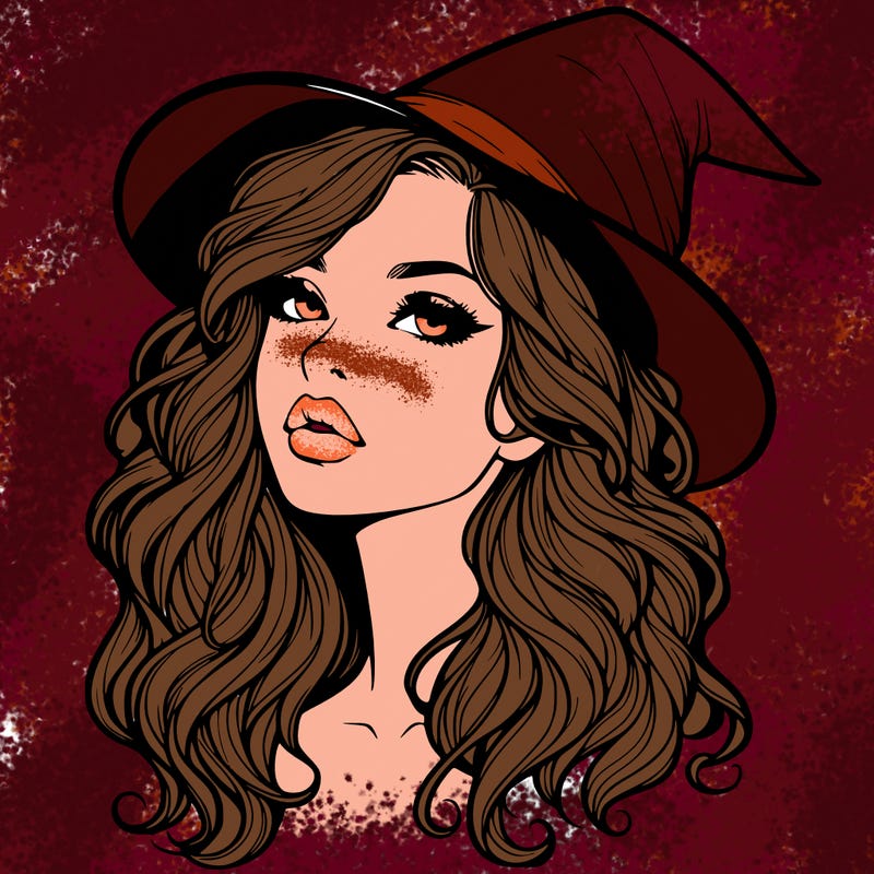 realistic witch girl with wavy hair and lips