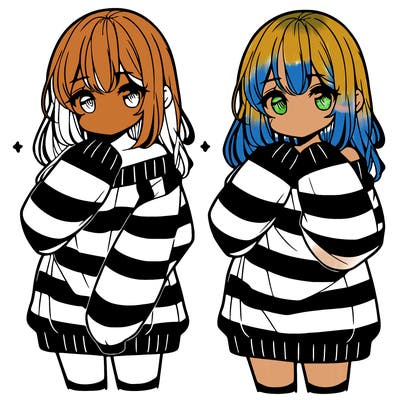 anime girl in a striped oversized sweater