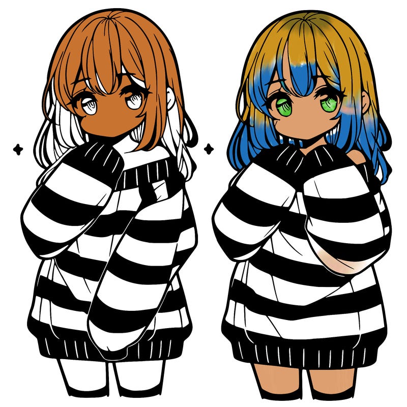 anime girl in a striped oversized sweater