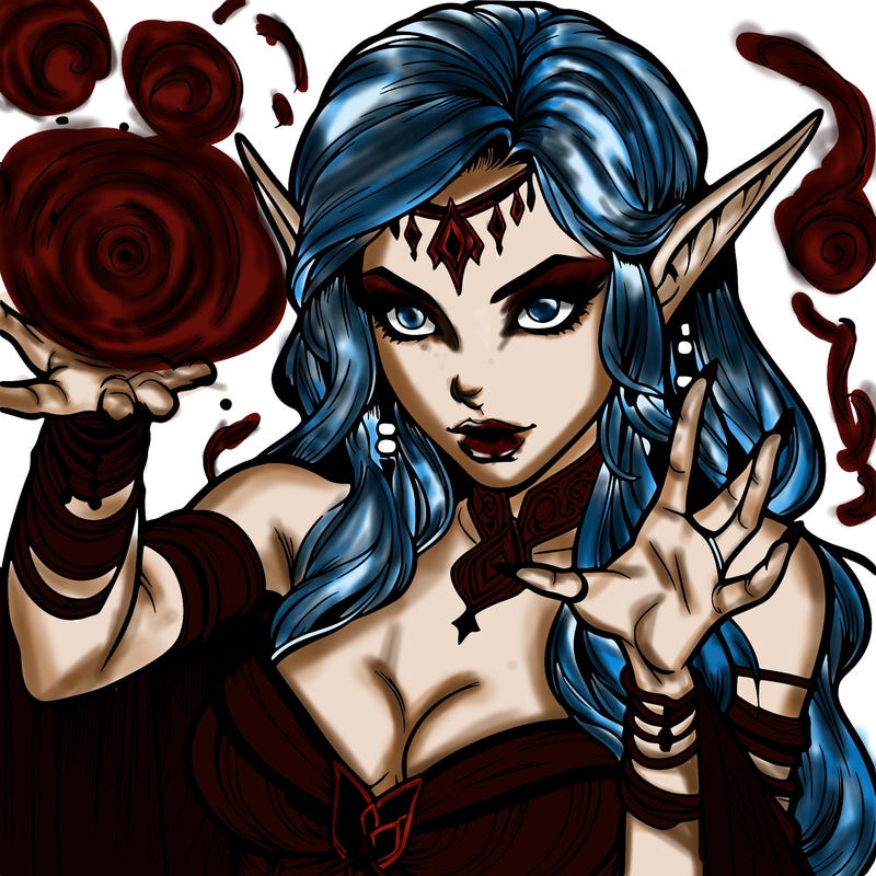 realistic scary beautiful elf sorceress casting spell