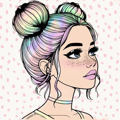 realistic girl with buns on the top of her head