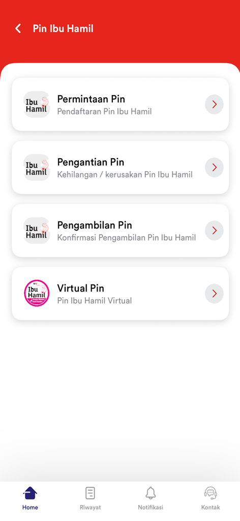 C-Access app screen showing priority pin registration and management options for expectant mothers