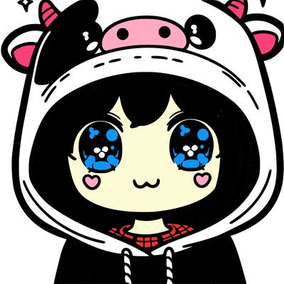 kawaii girl with cow hoodie