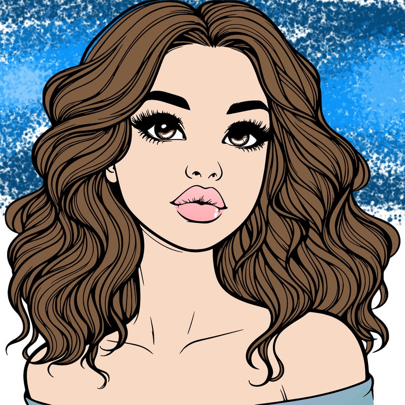 realistic girl with wavy hair and lips