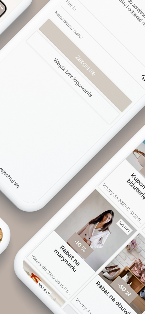 PeP - Fashion - Login screen and reward coupons for the PeP Fashion mobile app showing discounts on blazers and shoes