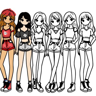 a group of girls wearing crop tops and shorts