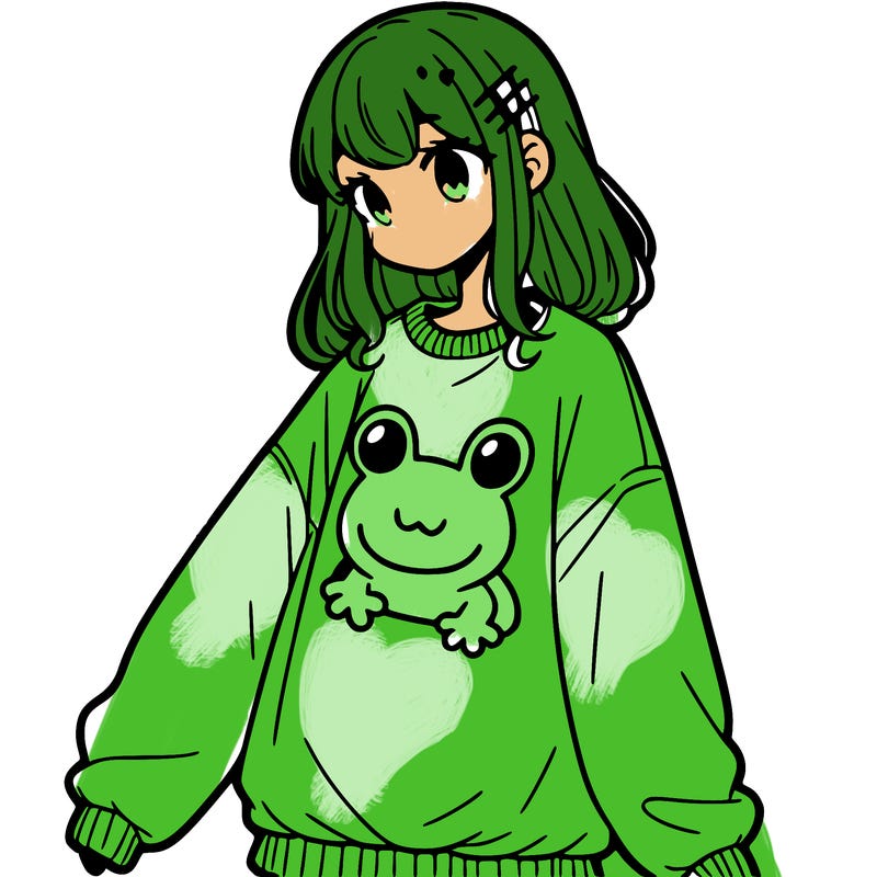 girl wearing frogging sweatshirt