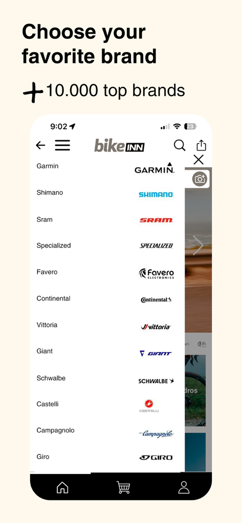 Tradeinn - Capture d'écran mobile de l'application Tradeinn présentant une large sélection de grandes marques de sport et de cyclisme