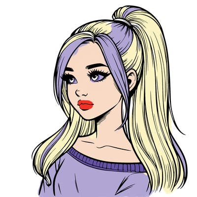 realistic girl with a high ponytail