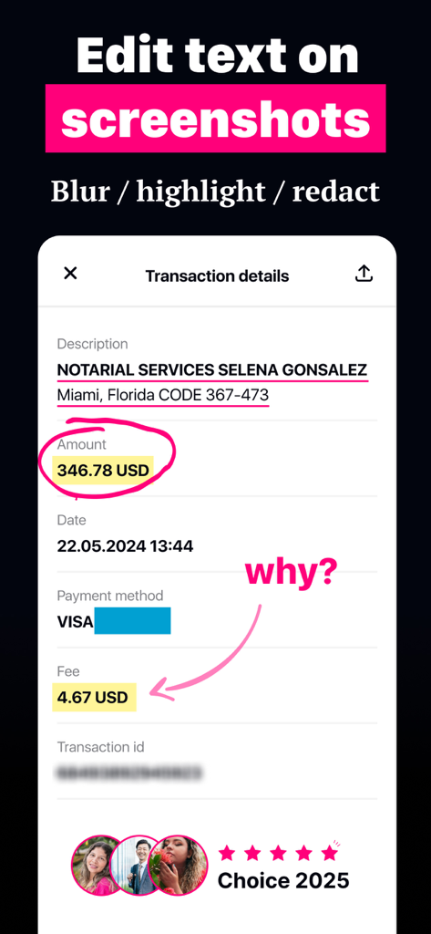 Screenshot Editor - ScreenCut - Screencut app interface showing text editing blur and redact features on a screenshot