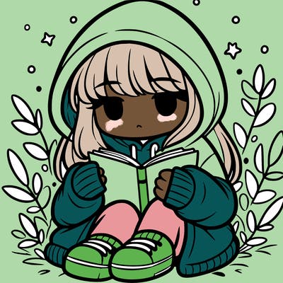 girl in oversized hoodie reading a book