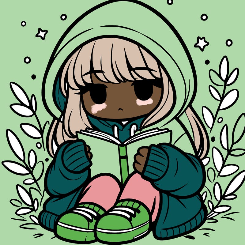 girl in oversized hoodie reading a book