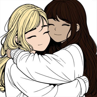 realistic two girls hugging