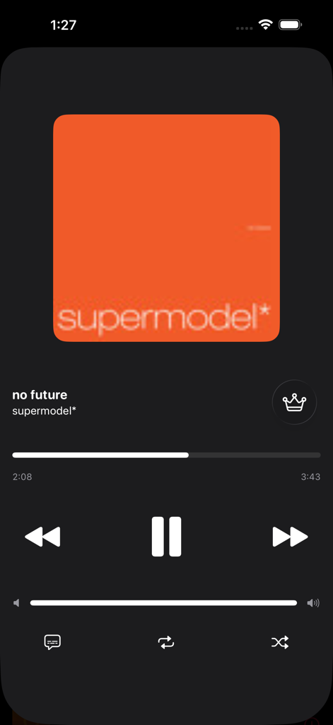 Interfaz del reproductor de música en la aplicación Soundloader mostrando detalles de la pista y controles de reproducción