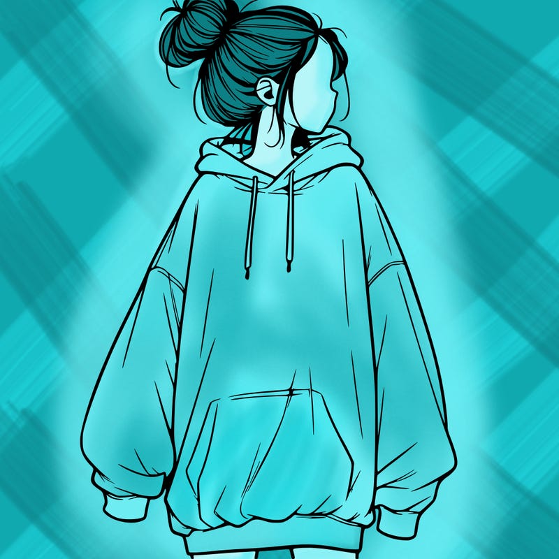 realistic girl with a oversized sweatshirt on and a bun