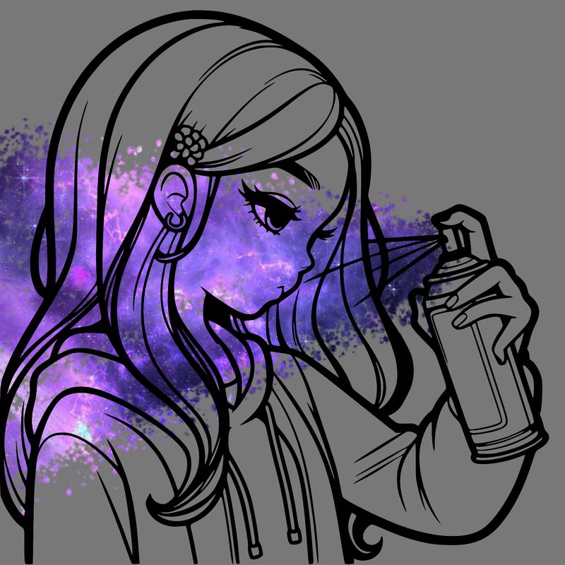 a realistic girl spray painting