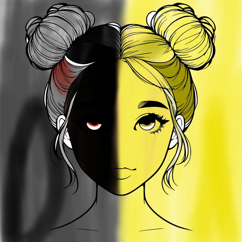 realistic girl with two buns on top of her head