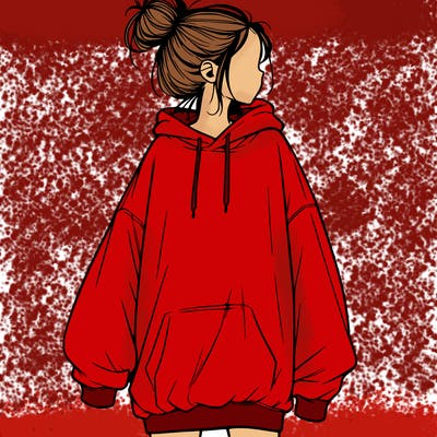 realistic girl with a oversized sweatshirt on and a bun