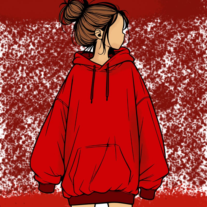 realistic girl with a oversized sweatshirt on and a bun