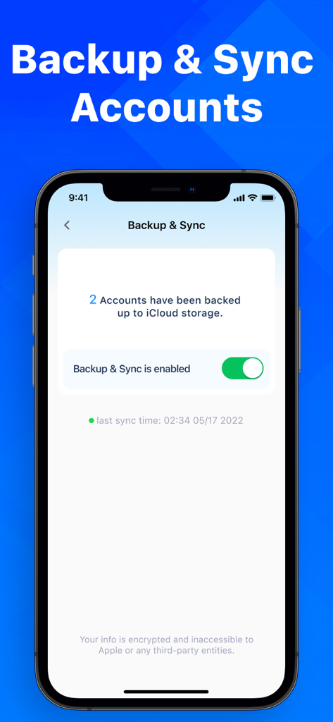 Authkey アプリインターフェースが、2 つのアカウントで iCloud バックアップと同期設定が有効になっていることを示しています。