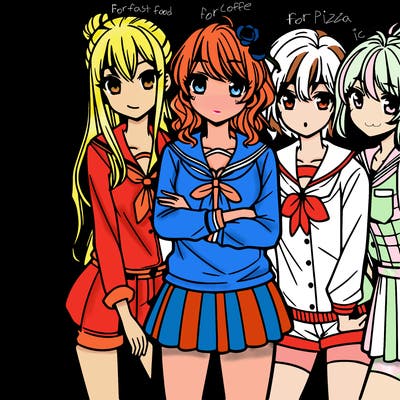 teen manga girls group of 5