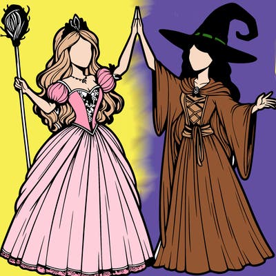 detailed realistic split of a princess and a witch