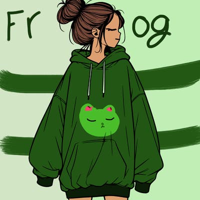 realistic girl with a oversized sweatshirt on and a bun