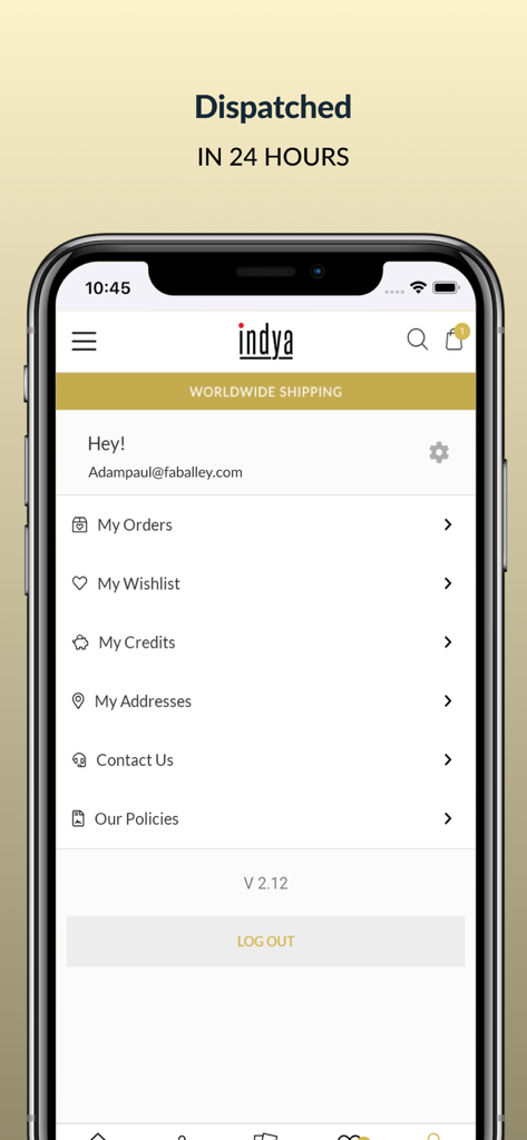 Indya Women Indian Wear Online - Indya女性インドウェアアプリのアカウント画面。配送と発送の詳細を表示。
