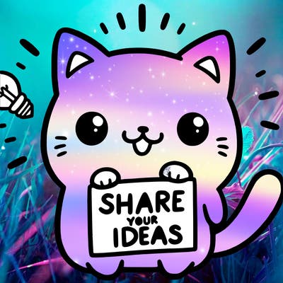 a cute cat saying share your ideas
