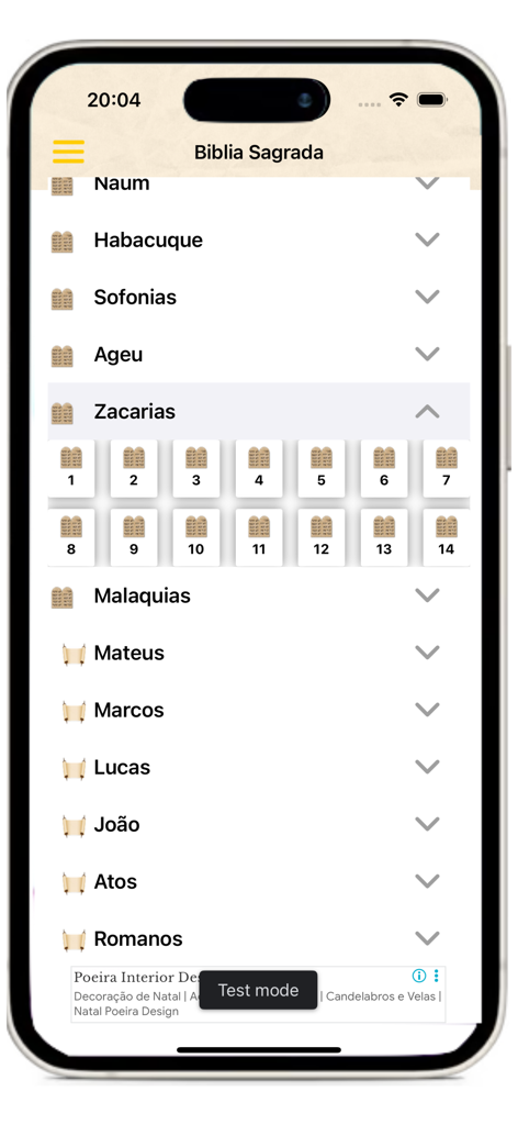 Catecismo da Igreja Católica - 가톨릭 교리서 앱 내 성경의 탐색 화면으로 책과 장 표시