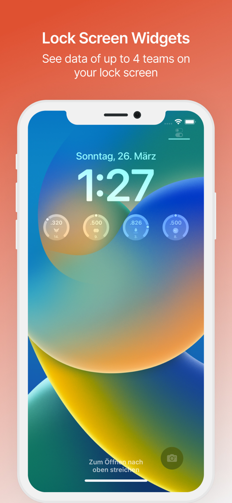 Standings - Basketball Widget - iPhone lock screen displaying four circular basketball team standings widgets