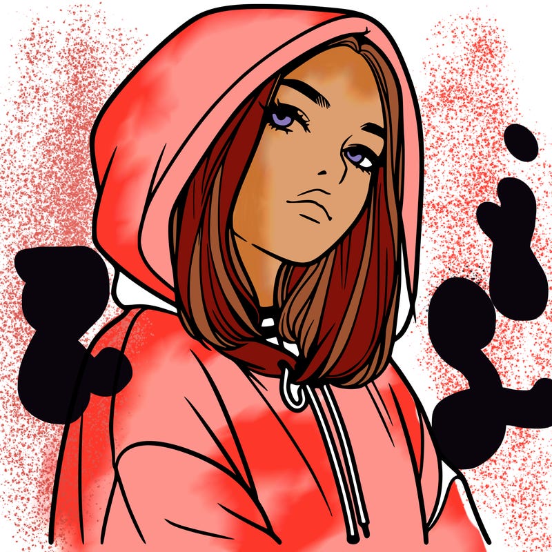 a realistic girl in a hoodie