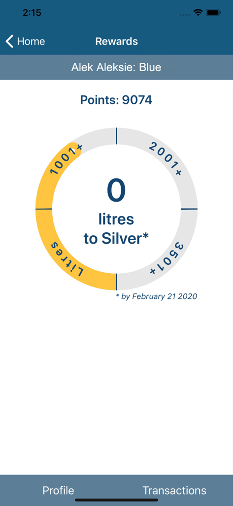 Rewards screen of the More Miles Journie Rewards app showing accumulated points and a progress tracker towards the Silver tier.