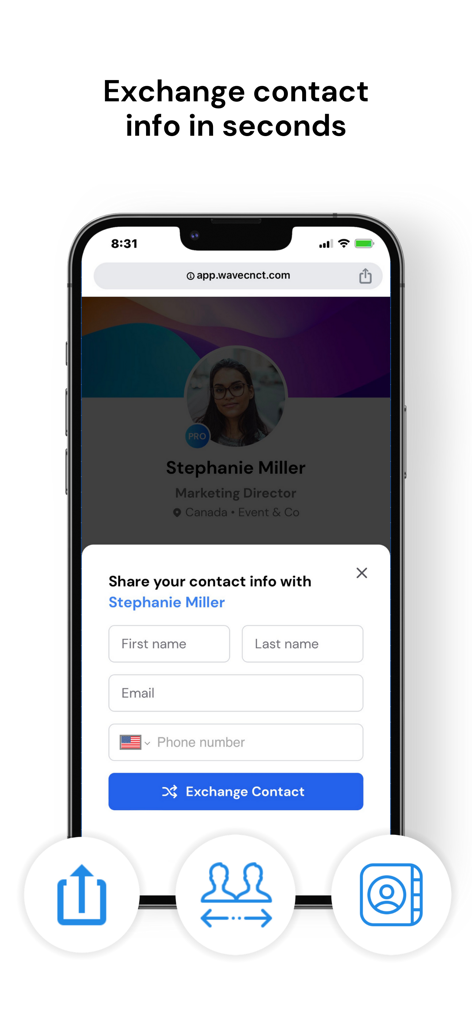 Wave: Digital Business Card - A mobile interface for exchanging contact information instantly using the Wave digital business card app