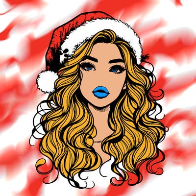 realistic christmas girl with wavy hair and lips