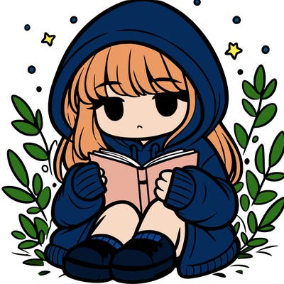 girl in oversized hoodie reading a book