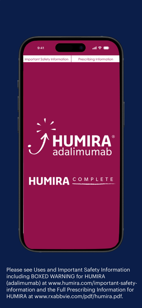 Humira Complete medication tracker app splash screen.