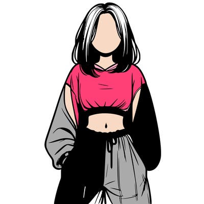 realistic girl faceless with baggy pants and a crop top