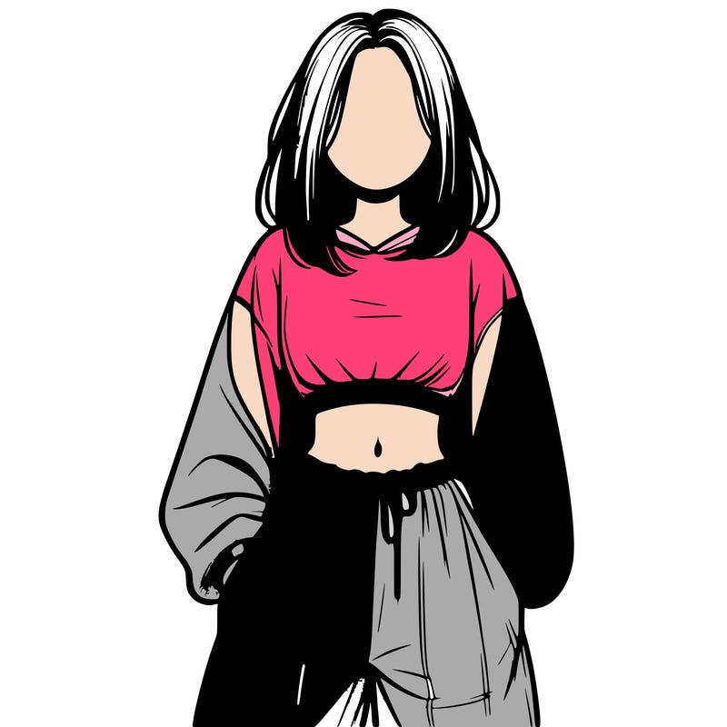 realistic girl faceless with baggy pants and a crop top