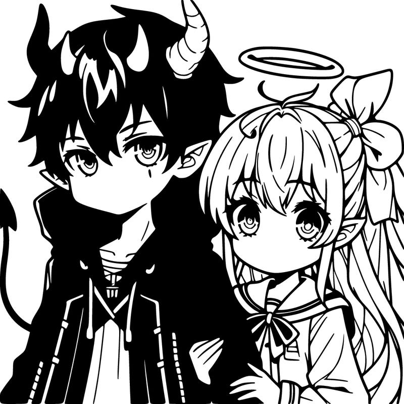 anime devil boy with anime girl