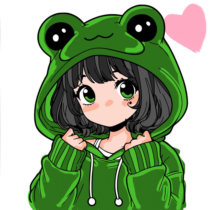 a cute teenage girl wearing a frog hoodie