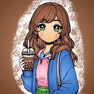 realistic girl with bubble tea in her hand